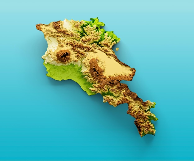 Armenia Map Shaded relief Color Height map on the sea Blue Background 3d illustration