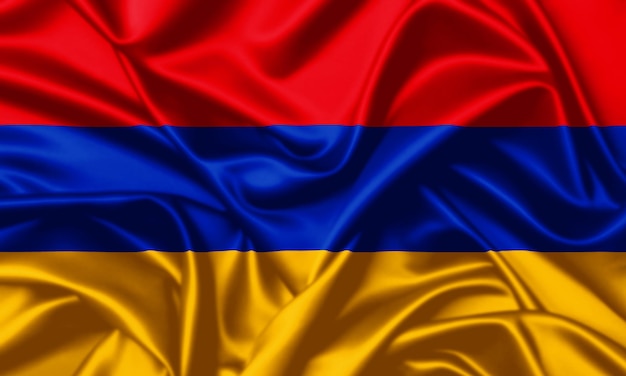 Armenia waving flag close up satin texture background