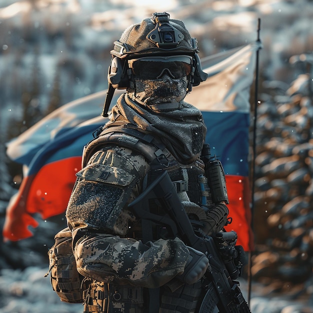 Army like call of duty games realistic 8k design on Russian flag background