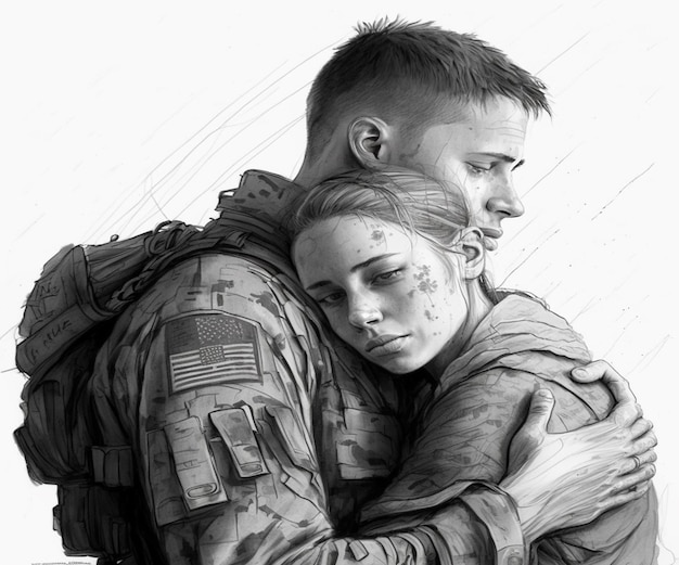 Army soldier hug girlfriend