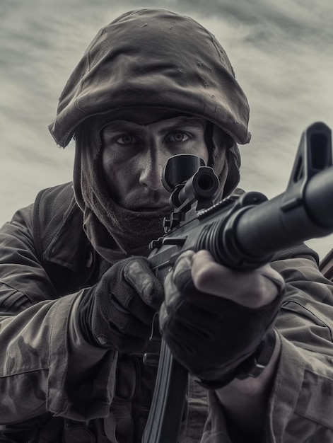 Army soldiers fighting with guns and defending their country