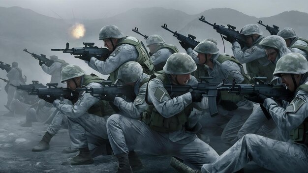 Army soldiers fighting with guns and defending their country