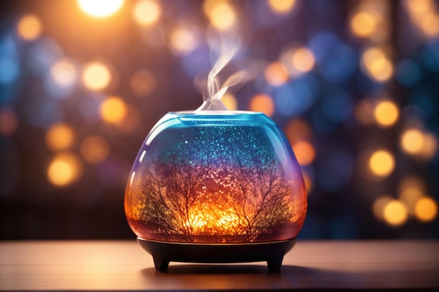 Aroma oil diffuser lamp on a blurred background ai generative