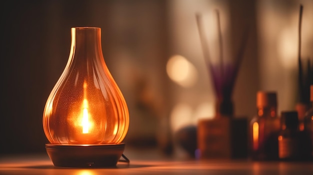 Aroma oil diffuser lamp on a blurred background generative ai