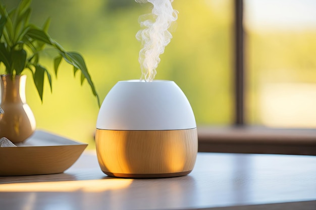 Aroma oil diffuser on table against ai generative