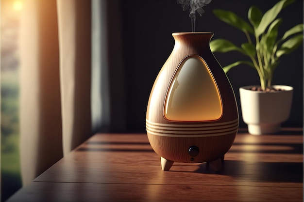 Aroma oil diffuser on table at home air freshener 3d illustration