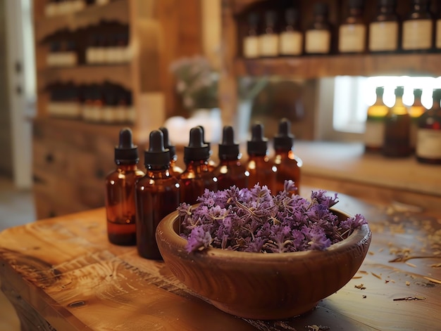 Photo aromatherapist preparing essential oils for a therapeutic session