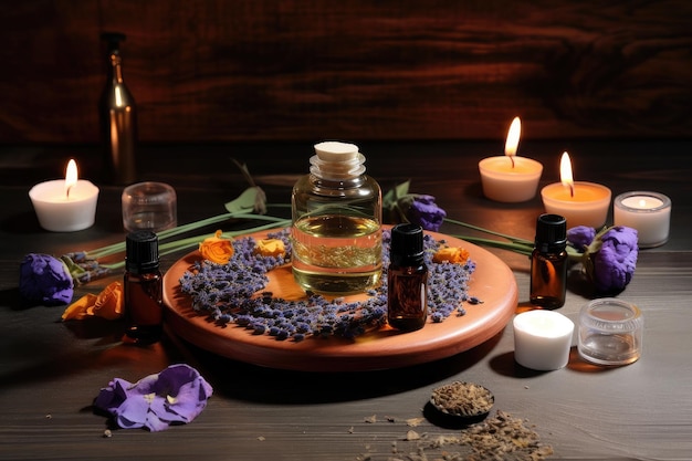 Aromatherapy session with a mix of essential oils and healing music