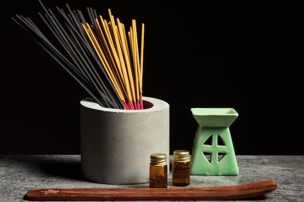 Aromatherapy set of incense sticks and essential oil for selfrelaxation