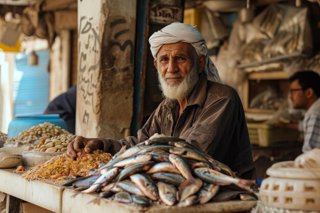 Aromatic Arabian fish seller market Generate ai