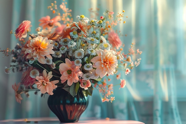 Aromatic bouquet of fresh flowers on a table