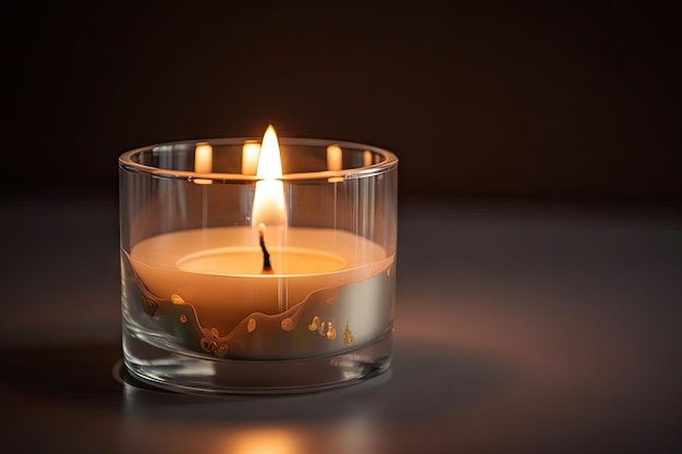 Aromatic candle with a flickering flame surrounded by transparent and delicate glass