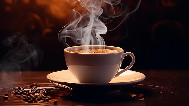 Aromatic coffee cup steam rising heat elegance relaxation refreshment