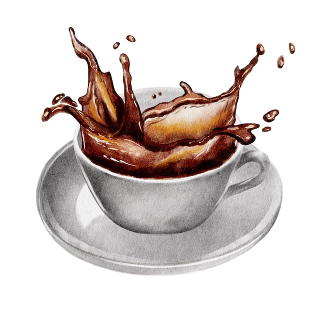 Aromatic coffee espresso latte americano with coffee beans set watercolor illustrations