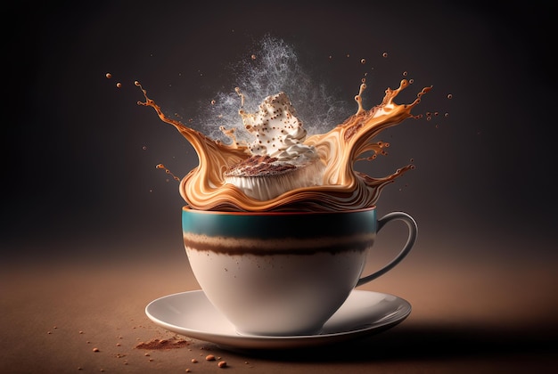 Aromatic coffee splashing in a Cappuccino cup generative ai