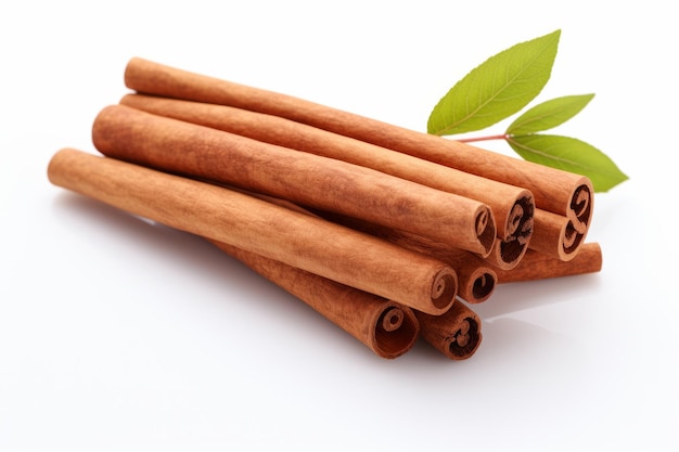 Aromatic Dance of Cinnamon Sticks With Delicate Leaves on a Clear PNG or White Background