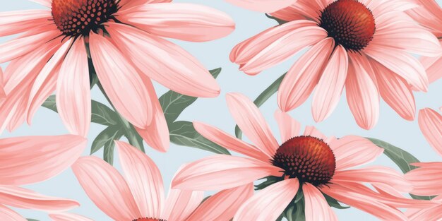 Aromatic Echinacea Herbs Horizontal Watercolor Illustration