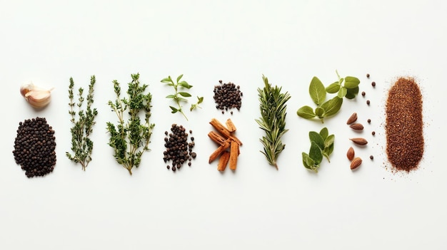 Aromatic Herbs and Spices on a White Background