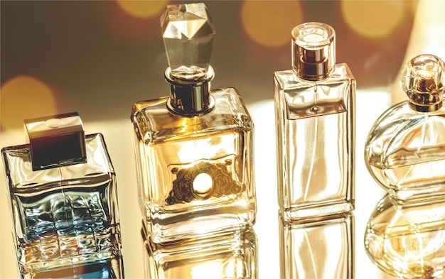 Aromatic Perfume bottles on background