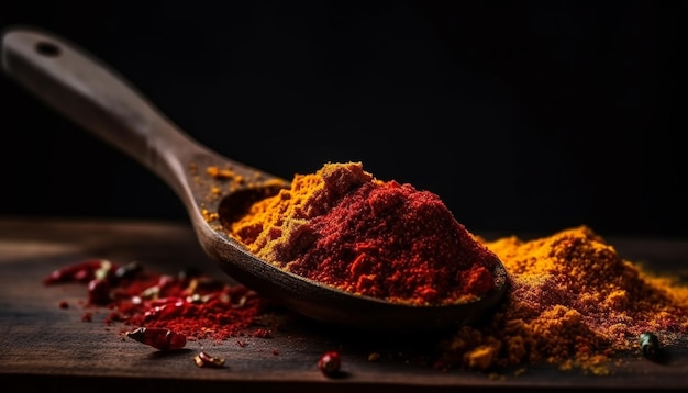 Aromatic spices in wooden spoon for cooking generated by AI