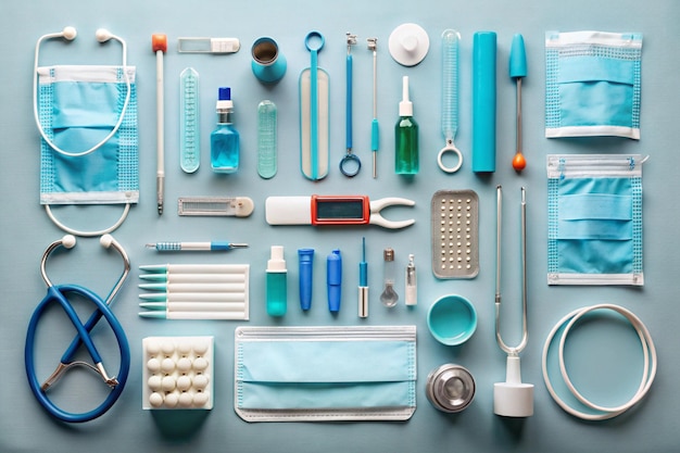 Arrange a collection of medical supplies used in emergency settings