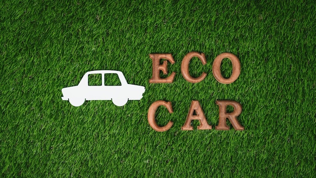 Photo arranged ecofriendly car and electric vehicle message for eco transport gyre