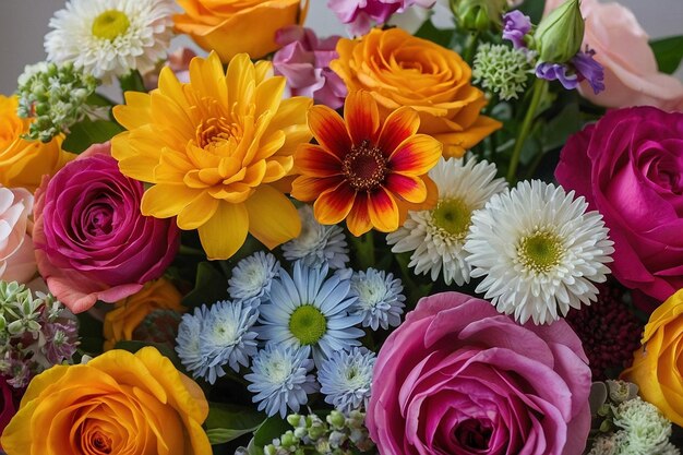 Arrangement of bright colorful flowers