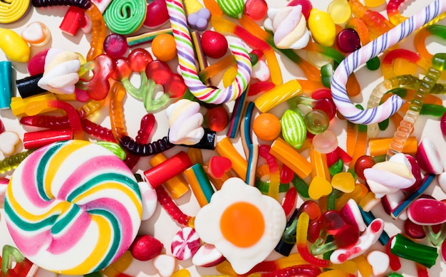 Arrangement of different colored candies