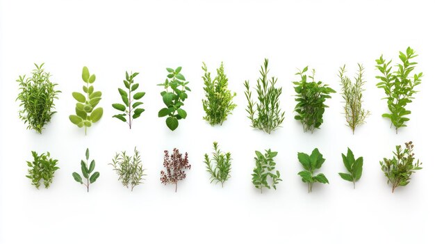 An Arrangement of Fresh Green Herbs on a White Background