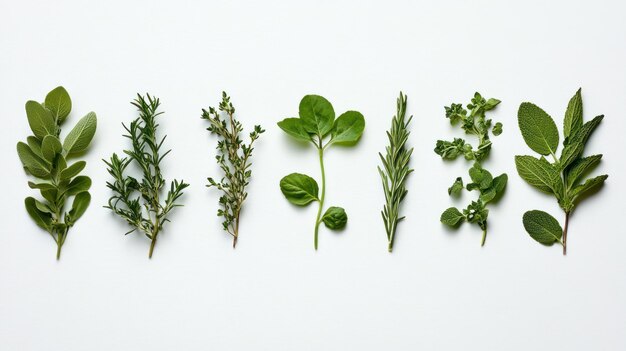 Arrangement of Fresh Green Herbs on White Background