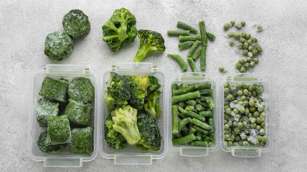 Arrangement of frozen green food