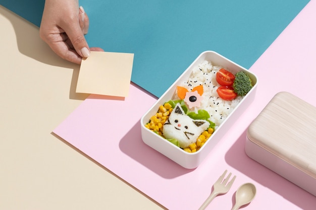 Arrangement of healthy japanese bento box