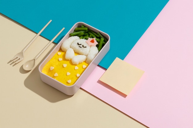 Arrangement of healthy japanese bento box