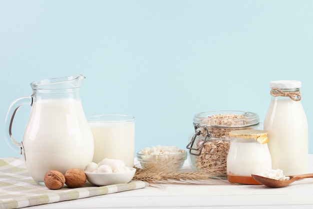 Arrangement of milk glass containers 