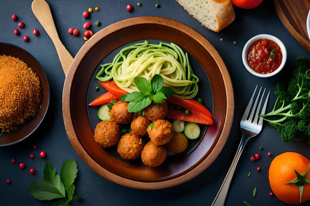 Photo arrangement with delicious vegan meal