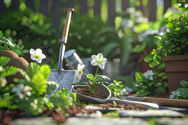 Arranging Gardening Tools and Beautiful Flowers