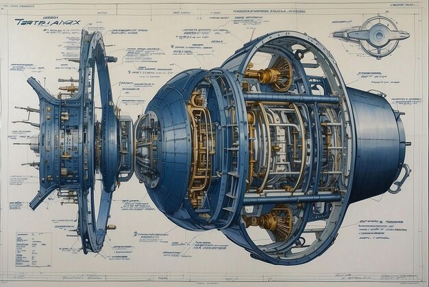 An array of aeronautical components showcased in an engineering blueprint