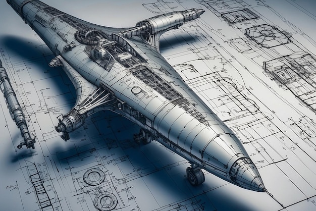 An array of aeronautical components showcased in an engineering blueprint