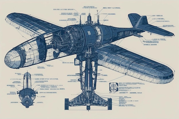 An array of aeronautical components showcased in an engineering blueprint