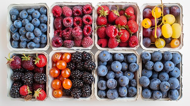 Photo array of assorted berries on white background