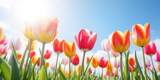 Array of Beauty Panorama of Tulip Field Featuring Various Colors