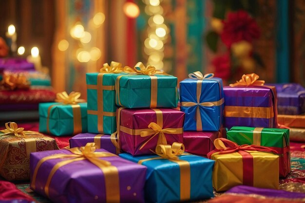 An array of colorful packages being unwrapped by an In