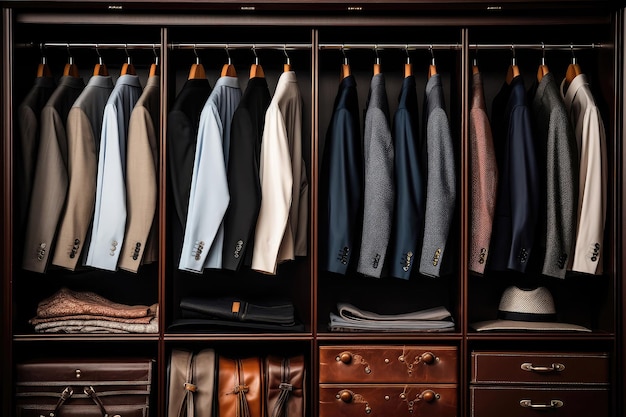 An Array Of Formal Business Attire Neatly Arranged In Wardrobe Generative AI