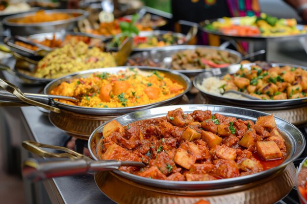 Array of international dishes at a vibrant multicultural food festival