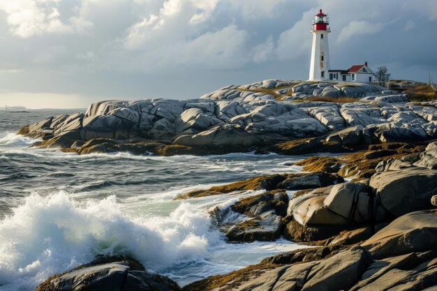 An array of lighthouses along a rocky coastline AI generated