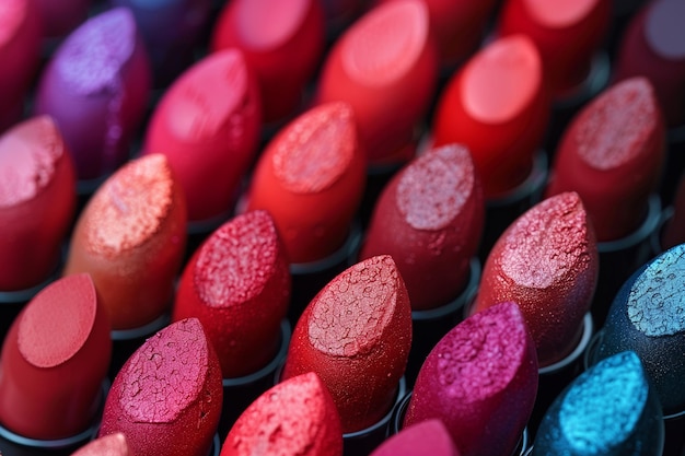 Array of Lipsticks Displayed Together in a Flat Layout