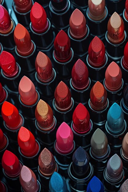 Array of Lipsticks Displayed Together in a Flat Layout