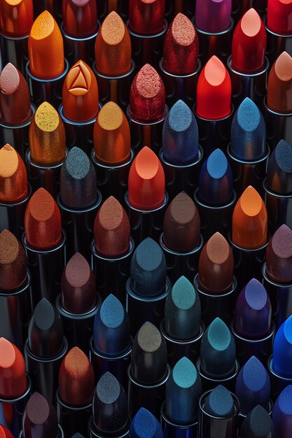 Array of Lipsticks Displayed Together in a Flat Layout