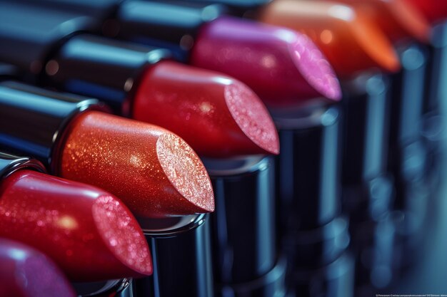 Array of Lipsticks Displayed Together in a Flat Layout