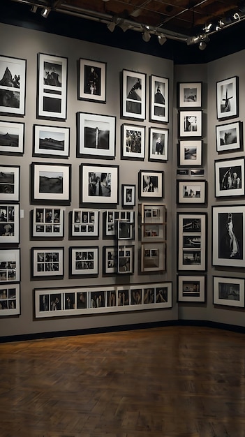 Photo array of photographs hanging on a gallery wall show